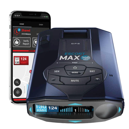 Escort Max 360 MKII Radar Detector - Radar Detectors - {{ collection.title }} - 360° Detection, App Compatible, Auto-Update, Bluetooth, Camera Alerts, Dash Cam Add-on, Digital Signal Processing, GPS, IVT Filter, Laser Detection, Radar Detectors, sale, Suction Mount, Voice Alerts, Wi-Fi - BlackboxMyCar Canada